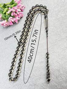 1 件 45 颗 10 毫米穆斯林祈祷珠手链，新款圆形珠子吊坠，经典款（黑色蓝色或棕色黑色可选），适合男女日常或节日佩戴 - 彩色 - 查看 5