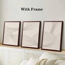 Juego de 3 piezas de arte de pared en lienzo con líneas de arte beige en estilo bohemio, tema de moda con opción de marco, adecuado para decoración del hogar, oficina, sala de estar, dormitorio, colocación de retratos interiores, primavera y verano - Multicolor - Ver 15