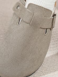 女士休闲纯色绒面革一脚蹬穆勒拖鞋，有保暖内衬和无保暖内衬两种款式 - 灰色 - 查看 7