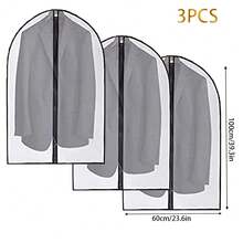 3pcs Transparent Garment Bags, Black Trim, For Storage, Hanging Clothes, Dress Covers; 1pc Semi-Transparent Breathable Dust Cover Garment Bag With Full Zipper, White