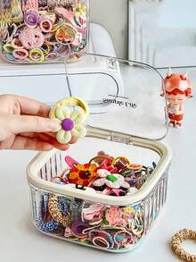 صندوق تخزين اكسسوارات الشعر للأطفال قطعة واحدة، صندوق منظم للمشابك والربطات المطاطية والمجوهرات، سعة كبيرة صندوق تخزين مكتبي، صندوق قسم الأدراج، صندوق شفاف محكم الإغلاق من البولي إيثيلين تيريفثالات، صندوق مقاوم للغبار والرطوبة لاكسسوارات المنزل والأطفال
