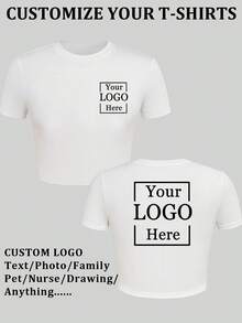 Customized Women's T-Shirt With Front And Back Graphic Design/Team Logo/Work Uniform Design/Dance Troupe Logo/Couple/Best Friend Photo, Short Sleeve Summer Top White, Graduation Gift, Personalized Gift - White - View 1