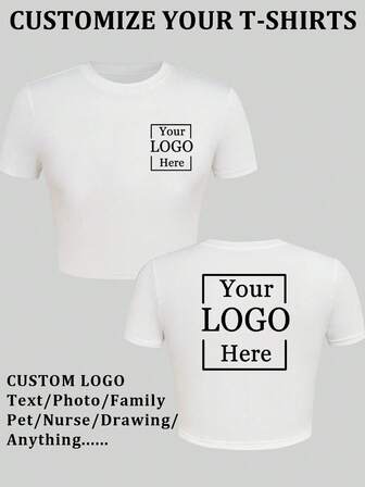 Anpassad dam-T-shirt med grafisk design fram och bak/laglogotyp/arbetsuniform/dansgruppslogotyp/parfoto/bästa vänfoto, kortärmad sommartopp