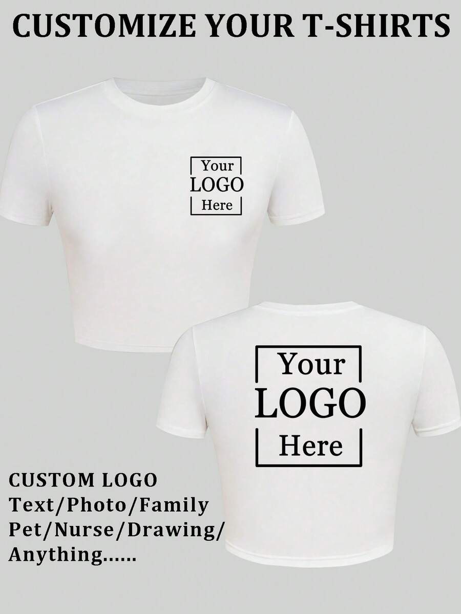 Customized Women's T-Shirt With Front And Back Graphic Design/Team Logo/Work Uniform Design/Dance Troupe Logo/Couple/Best Friend Photo, Short Sleeve Summer Top White, Graduation Gift, Personalized Gift - White - View 1