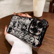 Funda de Teléfono de Anime Popular  para Niños, Adecuada para iPhone 16, 15, 14, 13, 12, 11 Pro Max, X, XR, XS Max, 8, 7 Plus - Cubierta Trasera Transparente Suave a Prueba de Golpes - Negro - Ver 1