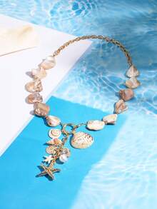 BOCAR 1 件夏日海滩度假天然不对称贝壳串珠项链