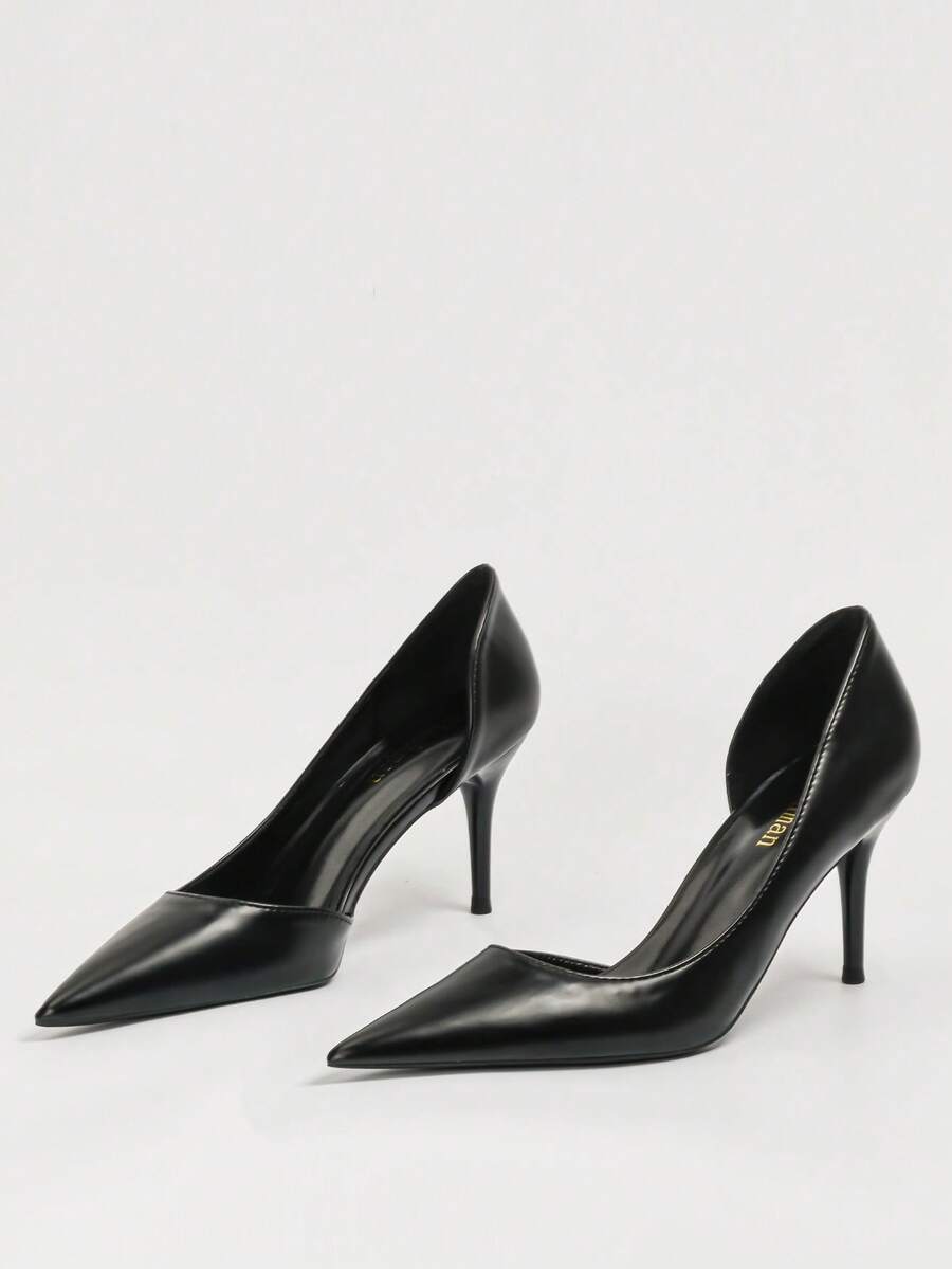 Fall/Winter 2025 Fashionable Pointed Toe Side Hollow Sexy Slim Stiletto High Heel Women Pumps, Elegant,Party Outfits - Black - View 1