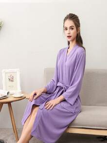 1pc Absorbent Fabric Bathrobe, Sauna Wear, Hotel Quality Robe, Unisex, With Dual Pockets, Suitable For Home