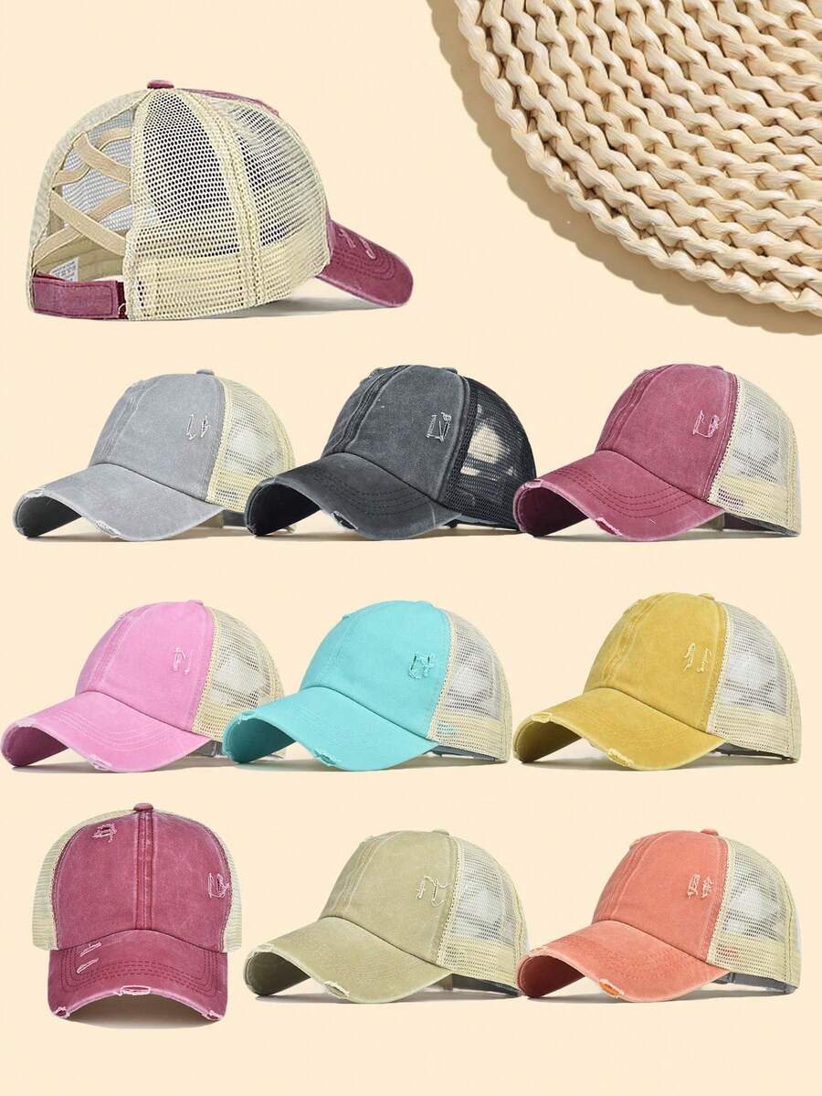 1 Stück Mehrfarbige Sportliche Klassische Pferdeschwanz Baseballkappe, Vintage Abgenutzte Mesh Trucker Kappe, Atmungsaktive Verstellbare Dad Cap, Geeignet für Frauen und Mädchen zum Tragen bei Outdoor-Sportarten