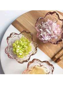 1 件玻璃樱花盘、酱汁盘，用于放置冰淇淋、水果、沙拉、调味品、蜡烛、小物品、可爱的粉色樱花蘸酱盘、创意樱花锤纹图案、餐饮和家庭厨房金色镶边蘸酱盘小碗小蘸酱杯、学校用品。 - 彩色 - 查看 3