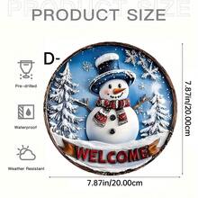 1PC Double Snowman Welcome Sign - Vintage Round Acrylic Hanging Decoration With Stained Glass Style Snowflakes & Holly Berry, Bright White For Christmas, Thanksgiving, Halloween-Christmas Gifts, Holiday Display, Bohemian Style, Colorful Snowflakes