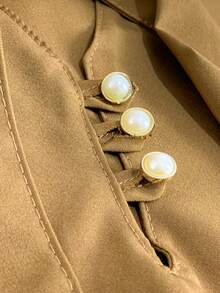 Women's Formal Blouse With Short Puff Sleeves And Bow No. 8 - 棕色 - 查看 5