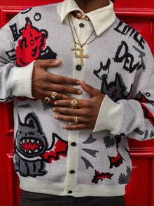 ANDREILEE 春秋冬新款休闲通勤风男女通用毛衣，采用别致的提花图案，长袖开衫，针织上衣 - 杏色 - 查看 1