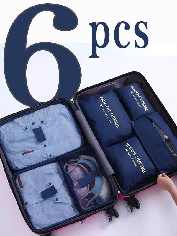 6pcs/1set Travel Organizer Bags, Portable Luggage Packing Cubes, Multi-Functional Storage Bags For Cosmetics, Toiletries, Makeup, Accessories, Clothes, Skincare Products, Suitable For Lipstick, Makeup Brushes, Eyeshadow, Mirror, Eyeliner, Lip Gloss, Skincare, Toothbrush, Cup, Soap, Shampoo, Comb, Watch, Phone, Necklace, Jewelry, Electronics
