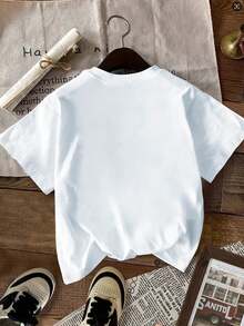 White Graphic T-Shirt With Leopard Print Letters And Pink Bow - White - View 2