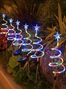 3个太阳能螺旋星形圣诞树路径灯 - 3包旋转花园灯，多色户外装饰地灯，适用于庭院、露台、圣诞装饰、走道、花园和庭院，暖白LED，太阳能供电（无需电池），白天自动充电，夜晚自动开启，非常适合走道、庭院和家居装饰！ - 星星聖誕樹燈 - 查看 4