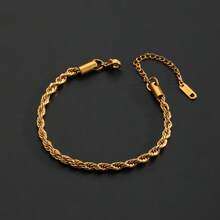 1pc Minimalist & Stylish Jewelry, Stainless Steel Twisted Bracelet, Unisex Couple Jewelry Suitable For Daily, Vacation, Party Wear - Yellow Gold - View 7