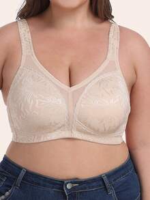 1pc Women's Lace Embroidery Full Coverage Wireless Bra, Thin Unpadded Plus Size Bra Suitable For Sleeping, Home And Outdoor Wear, Lift