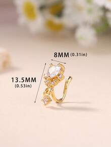 1个闪亮心形立方氧化锆假鼻环 - 镀金镀银铜夹式鼻环，镶嵌透明立方氧化锆，垂坠式锆石非穿孔鼻钉，女士款 - BJ-123 - 查看 5