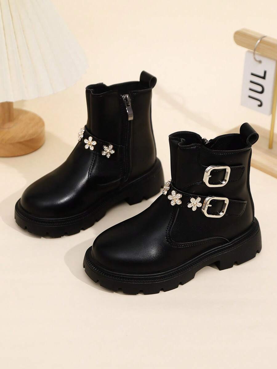 2025 New Fashion Boots, Unisex High-Top Buckle Boots, Girls' Zipper Ankle Boots, Suitable For All Seasons - Black - View 1