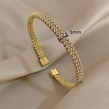 VKHK 1 Pc Vintage 18K Gold Plated Stainless Steel 5/10/15MM Braided Mesh Open Bracelet For Women Daily Party Wear Jewelry Gift