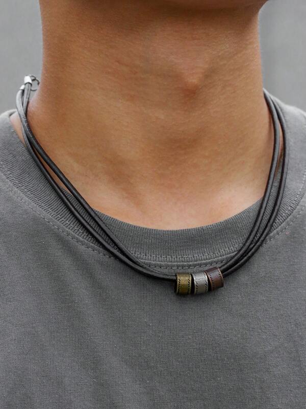 1 Peça Colar de Homem Pingente Circular Simples de Couro PU, Colar Gargantilha Vintage de Dois Andares, Presente para Pai e Filho