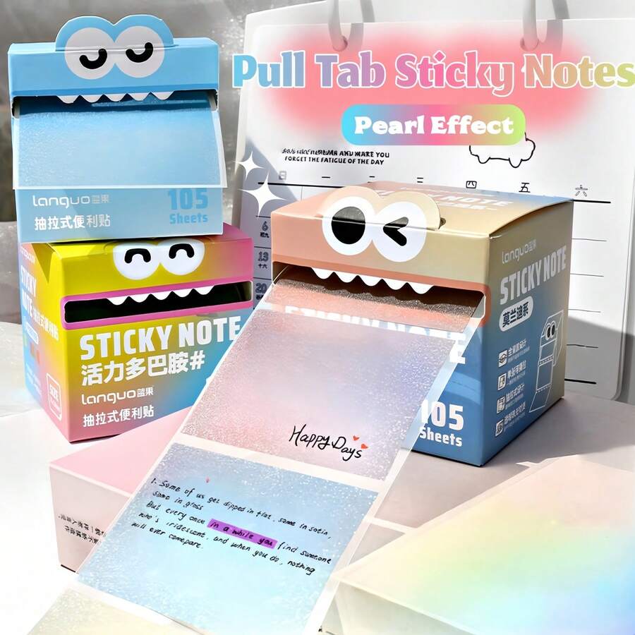 珠光透明便签套装 - 方便学生和办公室使用，不留痕迹或粘性，创意索引贴纸 | 荧光笔贴纸 | 桌面备忘录