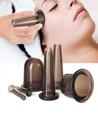 6pcs Black Silicone Cupping Set, Moisture-Wicking Silicone Vacuum Suction Massage Cups, Body Care Cupping, Home Facial Lifting, Home Facial Beauty Container, Home Massage Tool. Professional Salon Care Set, Suitable For Face, Back, Body, Cheeks And Forehead. Press-Type Suction, Easy To Use And Durable.