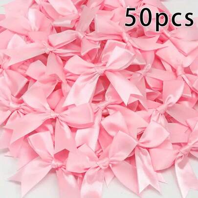 50 Satin Ribbon Bows Craft Bows ( 3.3inch X 3.3inch ) Pink White Small Flower Gift Ties Wedding Decoration Bows DIY Birthday Party Baking Decoration Christmas Decorations Home Christmas Gifts Christmas Decor
