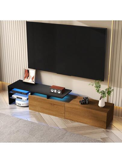 Sairedel Moderne TV Cabinet In High Gloss Wit LED Lighting Elegante Glass Shelves Practical Storage Space Wood Look Living Room Furniture view 10