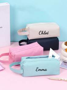 1pc Customized Double Zipper Pencil Case, Customizable Letters And Numbers, Polyester Material, Nylon Zipper, Large Capacity, Portable Pencil Box, Suitable For School And Office, Creative Gift For Thanksgiving, Christmas, Birthday, Halloween, Back To School, Pencil Case,Christmas Gift Supplies - Multicolor - View 6