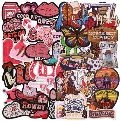 3/6/9/15/20/24/30/43pcs Western Cowboy Pattern Embroidered Sew/Iron-On Patches, Suitable For Clothing, Jackets, Hats, Books, Backpacks - DIY Embroidered Fabric Applique Accessories