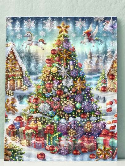 لوحة فنية بالألماس 5D | مشهد شجرة عيد الميلاد لوحة فنية بالألماس للبالغين، لوحة فنية ملونة لعيد الميلاد، لوحات يدوية، ديكور جداري. طقم فسيفساء DIY، لوحة ألماس مريحة، تمارين لمهارات DIY والتركيز، أفضل هدية عطلة DIY.