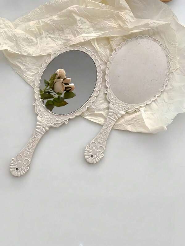 1 Piece - Vintage Handheld Makeup Mirror - Flower Etched Plating Makeup Mirror, European Vintage Pattern Handheld Travel Mirror For Purse And Dresser, INS Only Rose Gold Hand Mirror, Creative Gifts For Brides, Teens And Vintage Lovers,Makeup,Cheap,Room Decor,Vanity,Travel,Bedroom,Makeup Accessories,Mirror,Vanity Mirror,Mini Mirror,Compact Mirror,Mirror Small,Hand Mirror