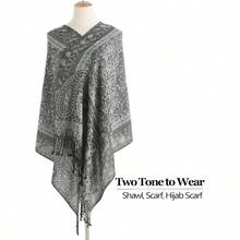 Paisley Pashmina Rave Shawl Scarf - Womens Reversible Jacquard Pashmina Wraps Evening Dresses - C#.黑色銀色 - 查看 3