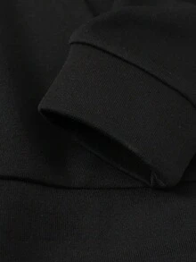 Customized Text Printed Fleece Hoodie For Plus Size Women, Black, Suitable For Christmas, Personalize With Your Interesting Quotes, Blessings Or Messages, Casual Pullover Hoodie Sweatshirt For Women, Black Top For Autumn/Winter, Customized Graphic For Halloween, Christmas, Back To School Season, Team Uniform, Outdoor Apparel, School Uniform, Sportswear - Black - View 6