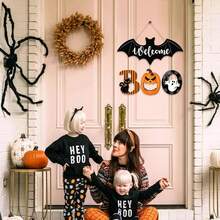 Halloween BOO Door Sign Decorations, Spooky Bat Welcome Hanging Sign For Front Door, Wooden Ghost Evil Pumpkin Black Cat Door Hanger Ornaments For Home Window Wall Halloween Party Decor Home Decor Halloween Decor Room Decor - Multicolor - View 7