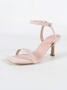 Giày cao gót mũi vuông, quai ngang mắt cá chân, màu trơn thời trang, kiểu dáng tối giản, chất liệu giả da lộn màu hồng, nhẹ và thoải mái, thích hợp cho tiệc tùng, kỳ nghỉ, đi làm, giày cao gót mũi vuông gợi cảm, kiểu gót nhọn. - Hồng - Xem 8