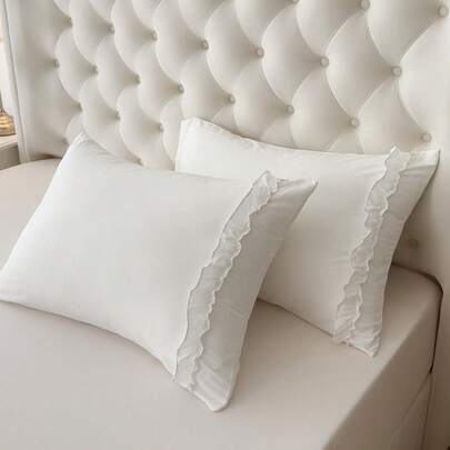 1pc 100% Polyester Lace Solid Color Pillowcase (Pillow Insert Not Included), Suitable For Bedroom Decor, Wedding, Romantic, Bohemian Style