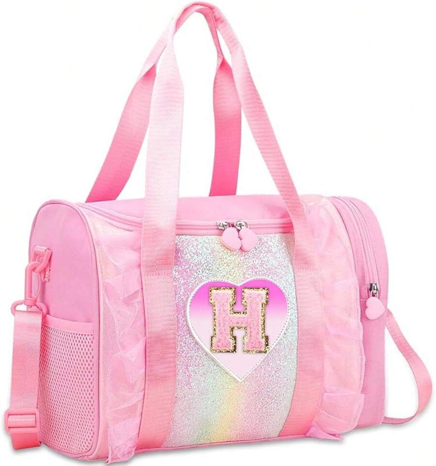 Personalized Monogram Dance Bag Girls - 3-6 Years Duffle Bag Kids Lightweight Resistant Oxford Backpack Ballet Cheerleading Sleepovers Gymnastics - 粉色 - 查看 1