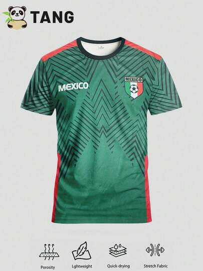 Camiseta de fútbol/fútbol estilo mexicano para hombres y adolescentes, y ropa deportiva de cuello redondo cómoda, adecuada para partidos, uso casual de fútbol diario en primavera