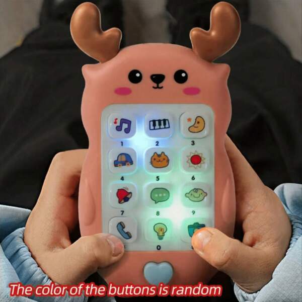 1 pièce Jouet de téléphone portable de simulation en forme de cerf de dessin animé, jouet de tablette mini avec lumière et musique, cadeau d'anniversaire pour garçons et filles (nécessite 2 piles AAA), jouet de téléphone musical en forme de carotte pour l'éducation précoce des enfants, garçons et filles, bébés (produit en plastique avec de légères rayures)
