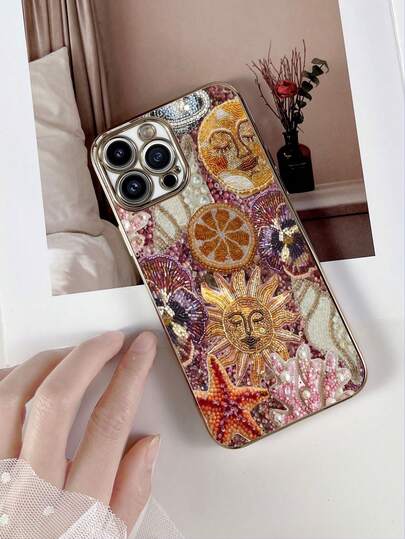 1pc White Electroplated TPU Mosaic Art Collage Pattern Shockproof Full Coverage Phone Case Compatible With IPhone