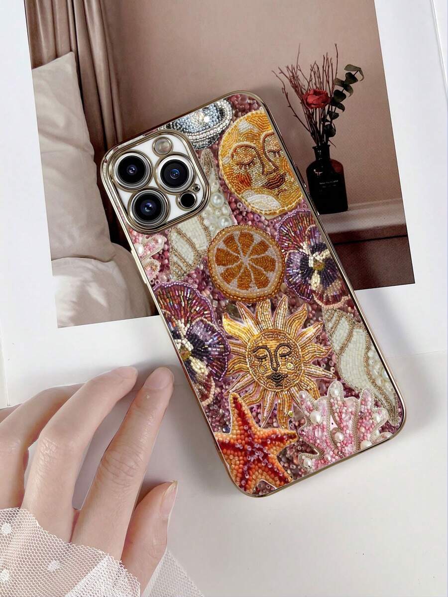 1pc White Electroplated TPU Mosaic Art Collage Pattern Shockproof Full Coverage Phone Case Compatible With IPhone - Multicolor - View 1