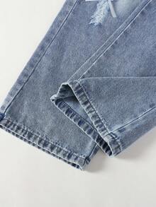 2pcs/Set Big Girls Sweet Butterfly Print Top & Custom Distressed Denim Pants With 3D Bow Tie, Long Sleeve Outfit, Spring/Summer New Arrival - Multicolor - View 7