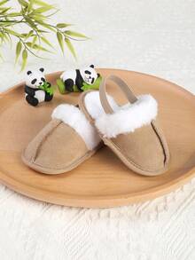 1 双幼儿男童/女童保暖内衬松紧带一脚蹬设计拖鞋，适合 0-1 岁婴儿，爬行鞋，室内鞋，适合春季、秋季和冬季 - 咖啡棕 - 查看 5