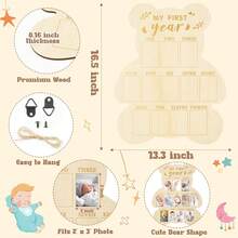 1 件木制婴儿纪念相框，新生儿日历卡照片展示板，新生儿第一年的里程碑相框，婴儿洗礼家庭装饰礼物，婴儿洗礼复活节礼物，适合女孩/男孩 - 原木色 - 查看 3