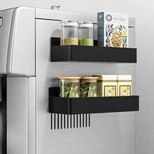1 件大号磁性塑料储物篮，适用于冰箱、微波炉和洗衣机 - 多功能厨房收纳架，侧面调味料磁性支架，无需钻孔或胶水，可拆卸层 - 彩色 - 查看 4