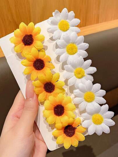 10 piezas de 4cm/1.57in Pinzas para el cabello con margaritas blancas y amarillas, moda versátil de alta gama, elegante y minimalista de unicolor, adecuadas para salidas diarias, casual, viajes, playa, vacaciones, coleta, moño, lavado de cara, maquillaje, accesorio de vestir, pinzas para el cabello, ganchos para el cabello, pasadores para el cabello, accesorios para el cabello, accesorios para la cabeza, accesorios para el cabello para mujeres