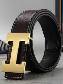 1条男士荔枝纹光滑H型扣时尚休闲百搭腰带 - 彩色 - 查看 9